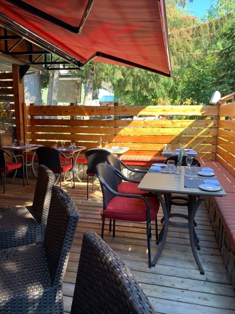 our table on the patio with a view of the restaurant