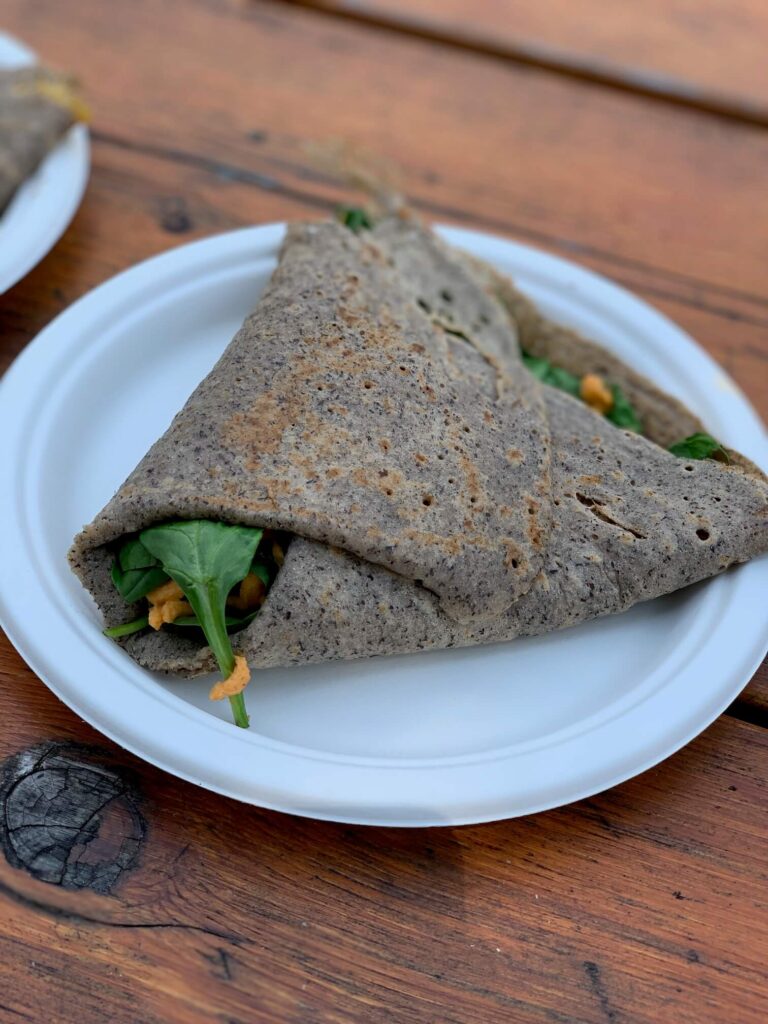 Folie Crepes French Food Truck buckwheat crepe with veggies inside