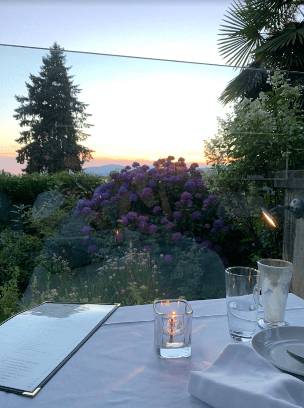 our seat on the patio facing the ocean at the front table