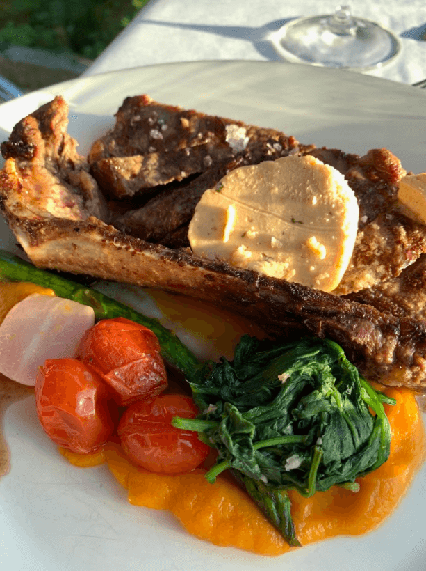 veggies on the bone in New York steak