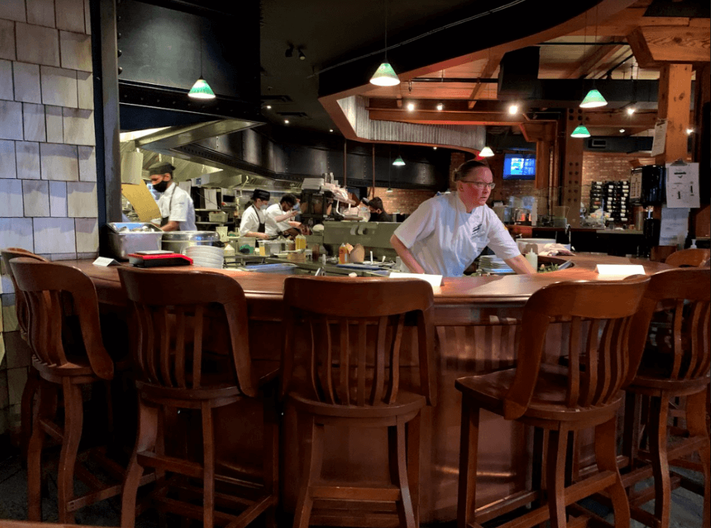 counter overlooking the kitchen inside Sandbar 