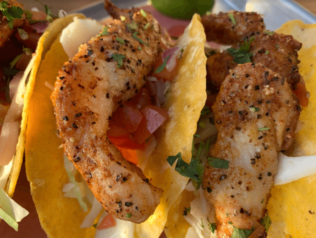 fish tacos close up view