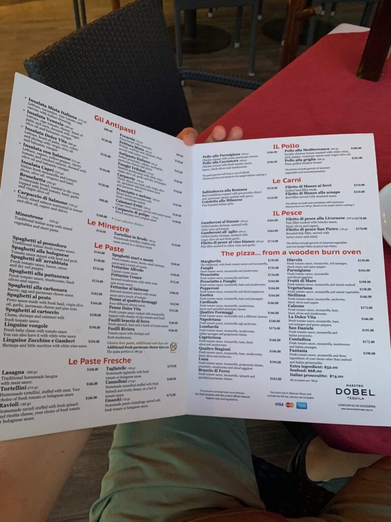 La Dolce Vita Nuevo Vallarta menu