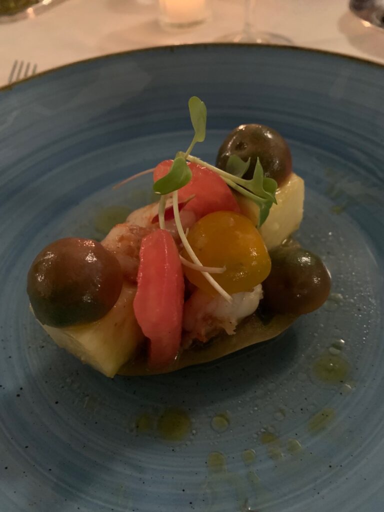 tomato and pineapple salad with shrimp at Cafe Des Artistes Puerto Vallarta