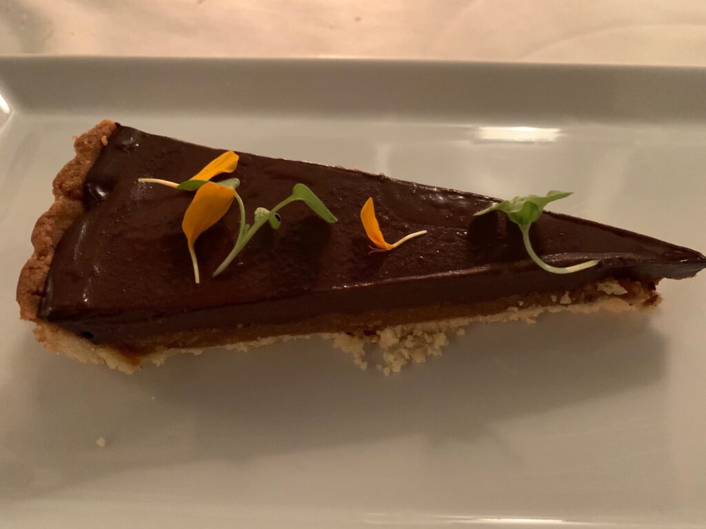 dark chocolate tart and salty caramel