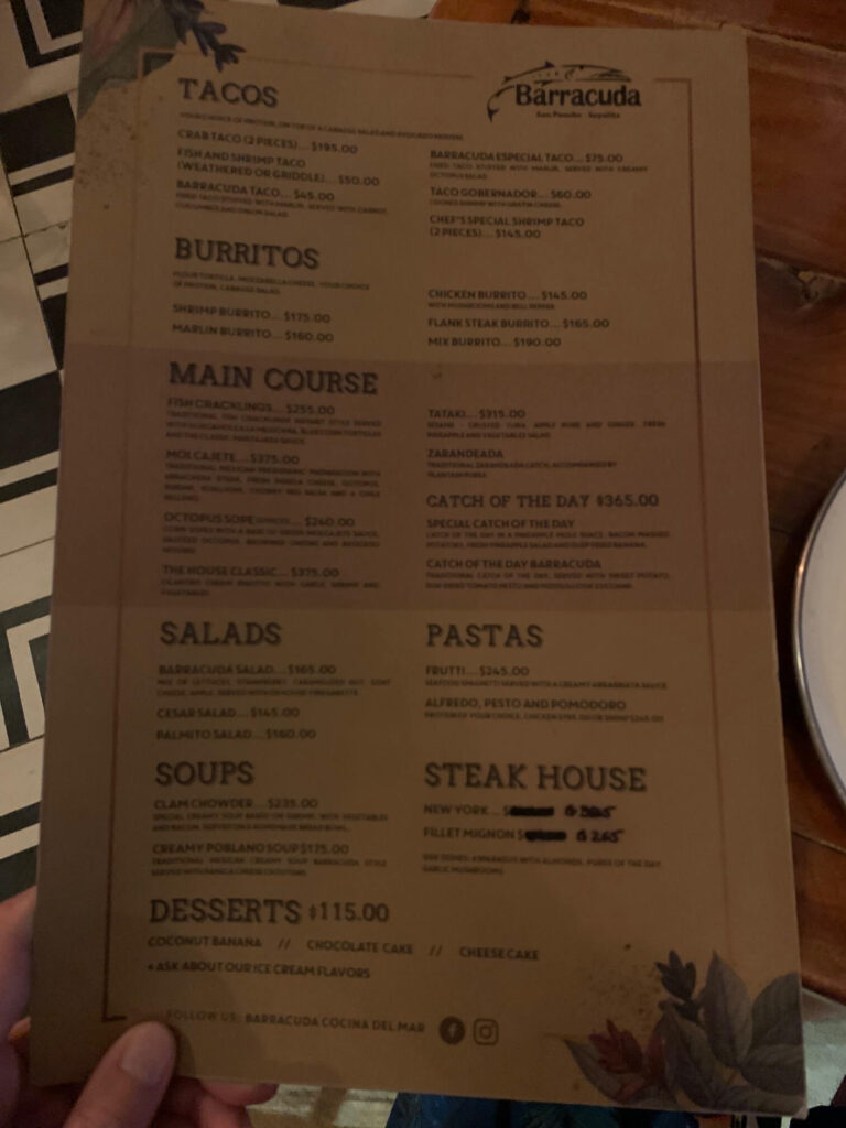 Barracuda Sayulita menu