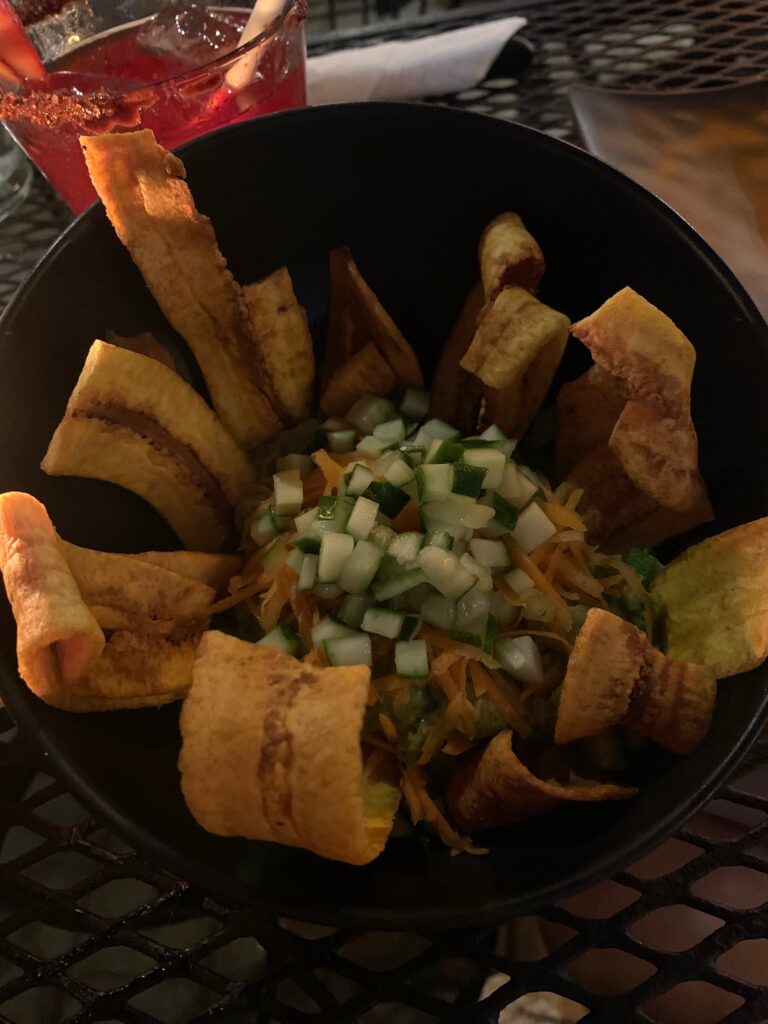 guacamole with plantain chips at Taco Cabana Nuevo Vallarta