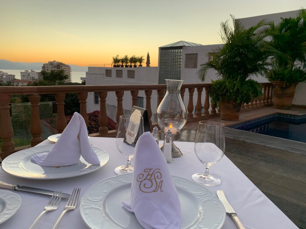 our table close to sunset at Hacienda San Angel Puerto Vallarta