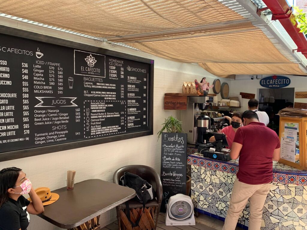 El Cafecito de Mita menu and counter
