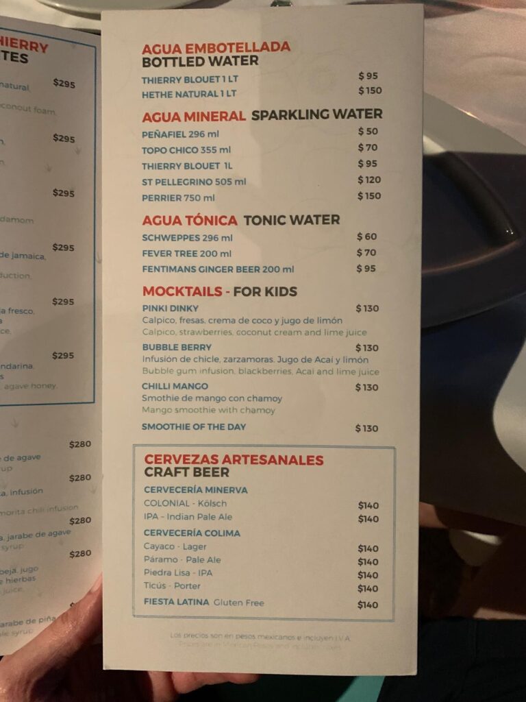 Tuna Blanca's menu