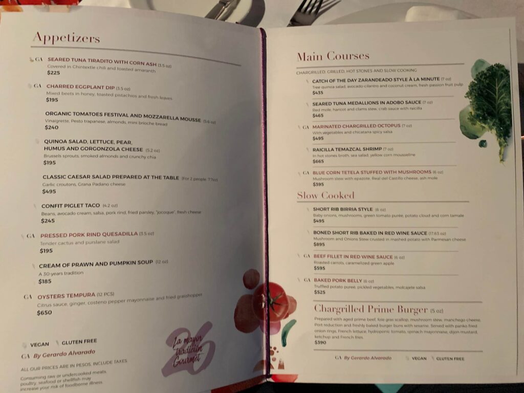 Tuna Blanca's menu