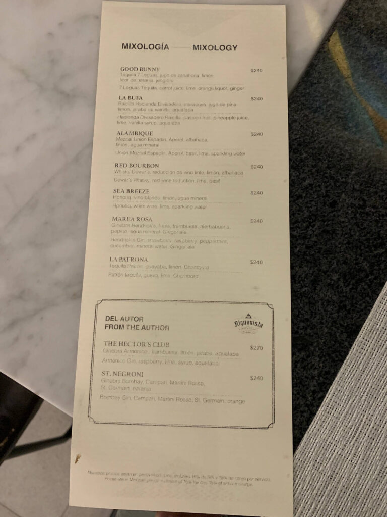 Hector's Kitchen drink menu