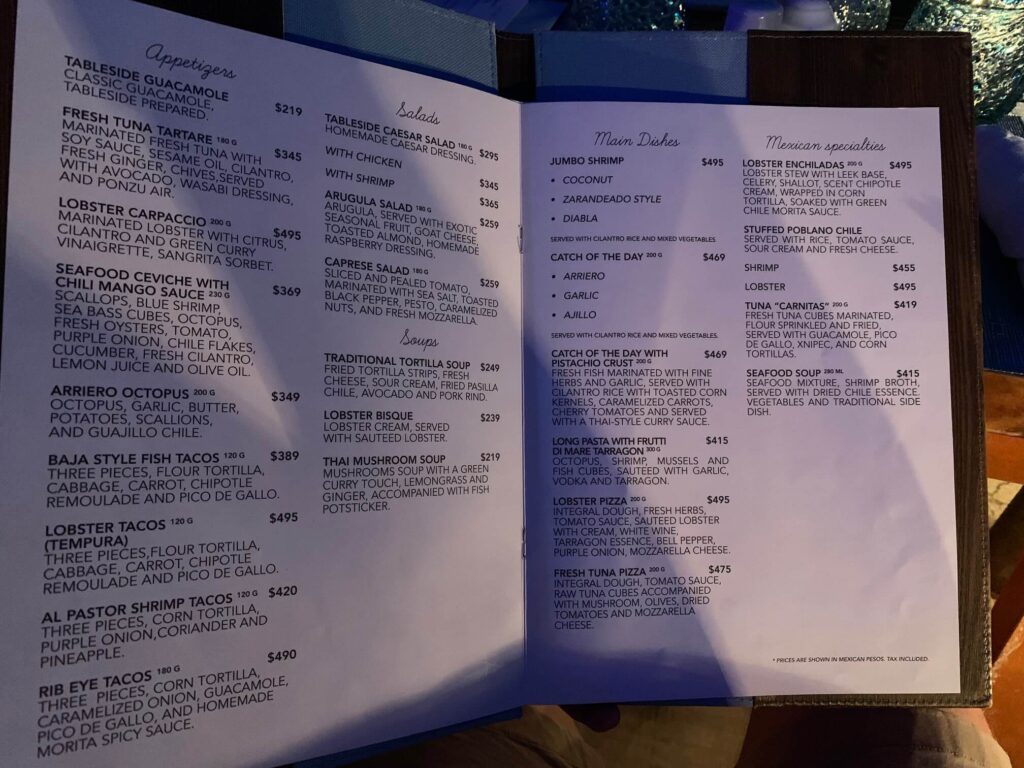 Lobster Paradise menu