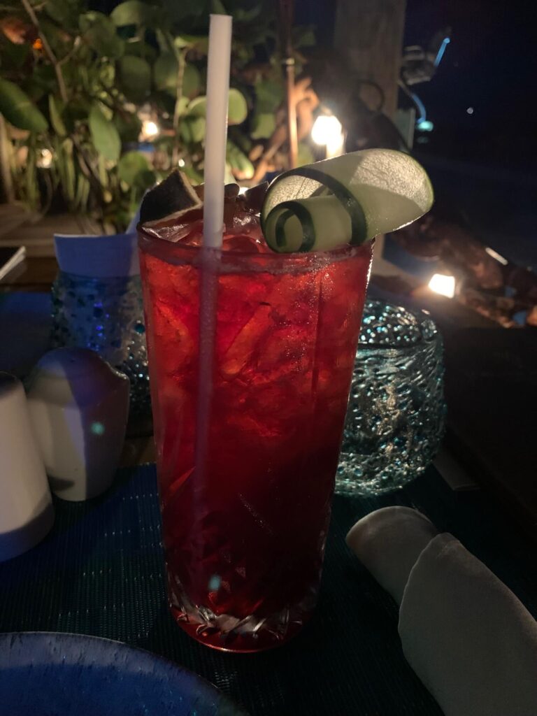 red rink with cucumber on top Lobster Paradise Punta Mita